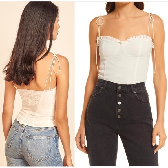 NWT REFORMATION Sweetheart Ruffle Corset Top Tie Strap 90s Y2K Smocked Cami 10 - Picture 1 of 13